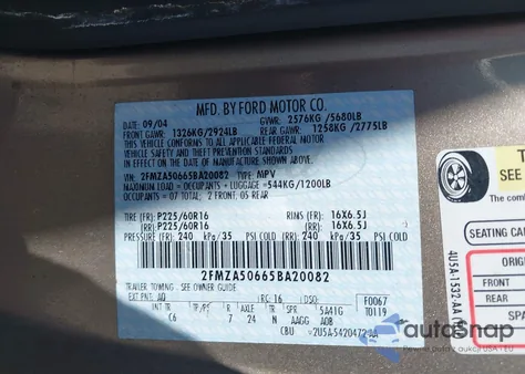 2005 Ford Freestar S z USA, uszkodzony, nr VIN 2FMZA50665BA20082